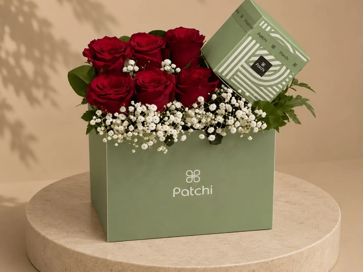 Red Outfit With Patchi Chocolate