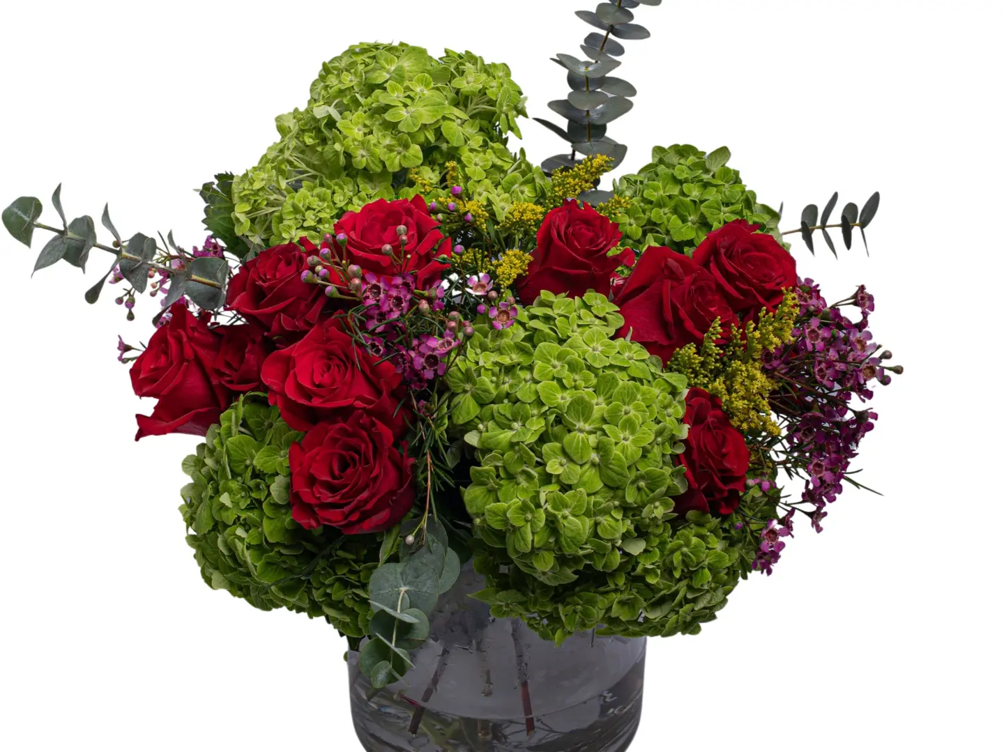 Hydrangea Vase Red Rose Wax Eucalyptus