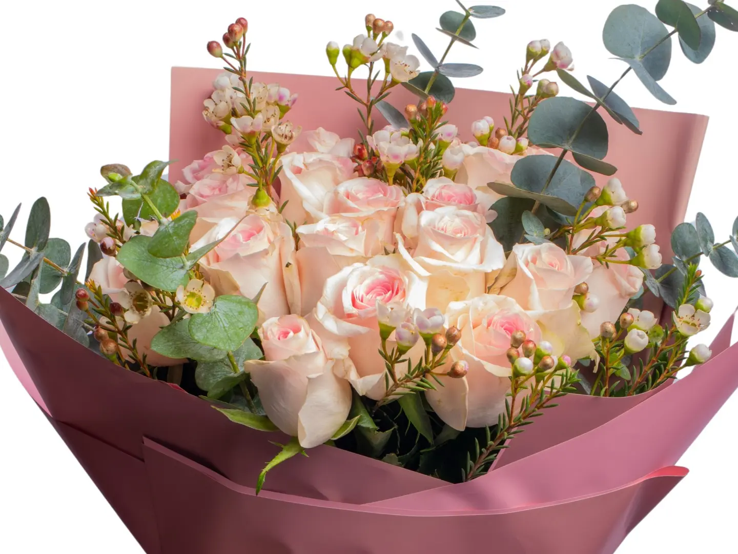 Rose Pink Bouquet 20 Pieces With Eucalyptus