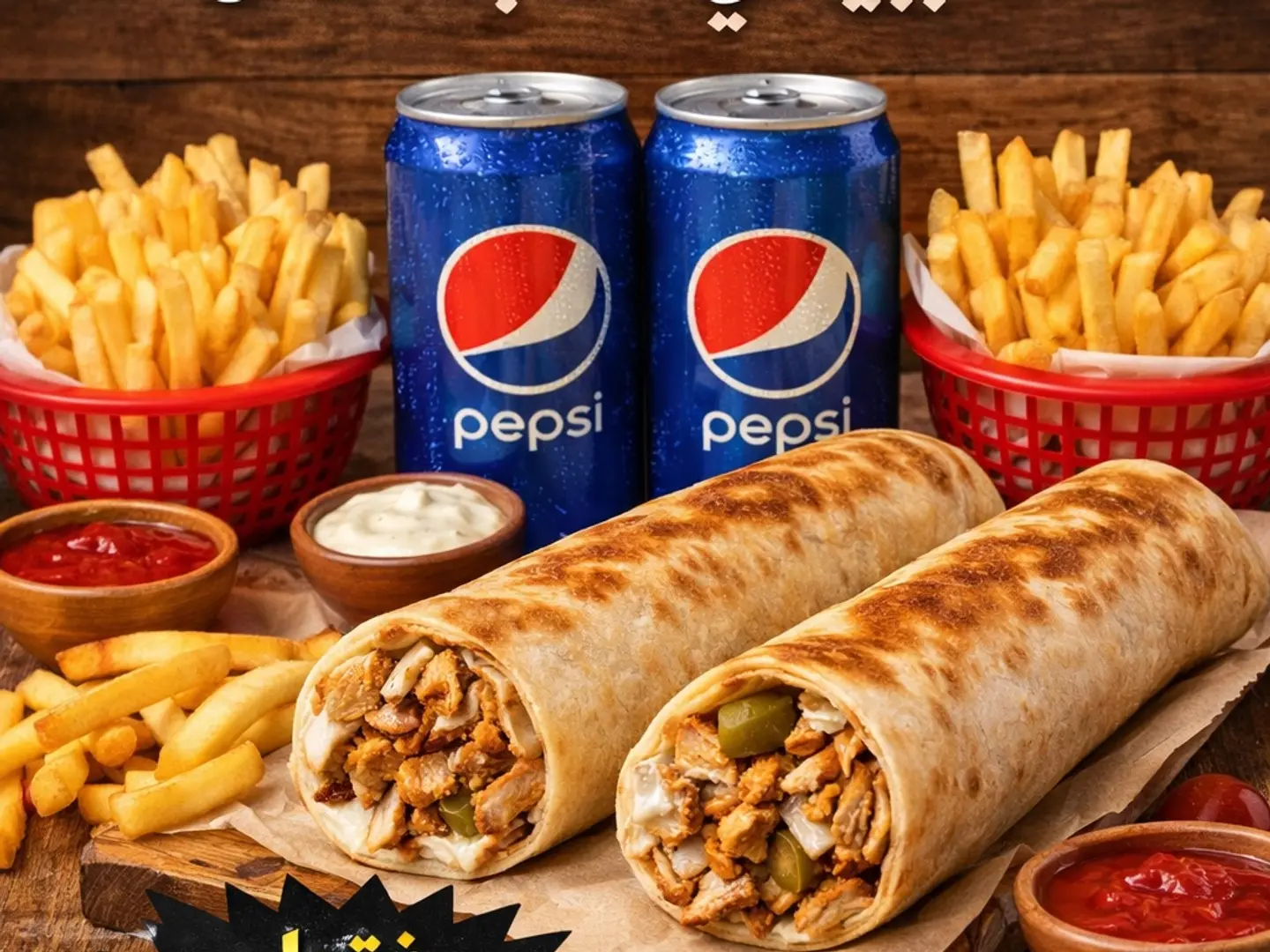 Two Person Offer: 2 Rocket Shawarma, 2 Fries, 2 Pepsi