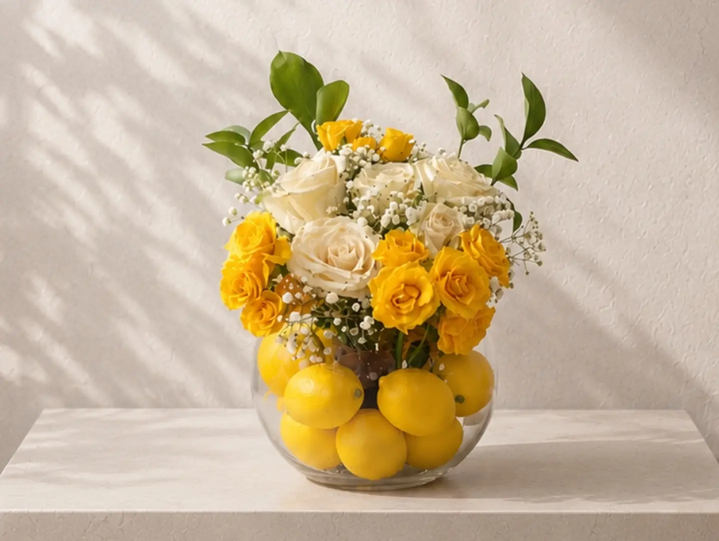 Lemon Vase With Flowers
