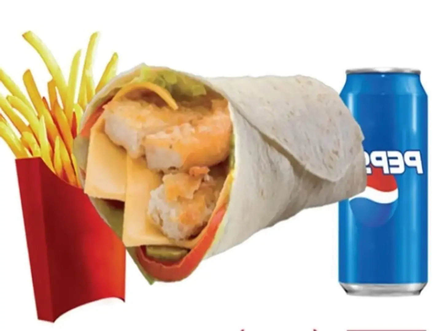 وجبة تورتيلا مسحب دجاج مع الجبن والبطاطس والعصير والصوص