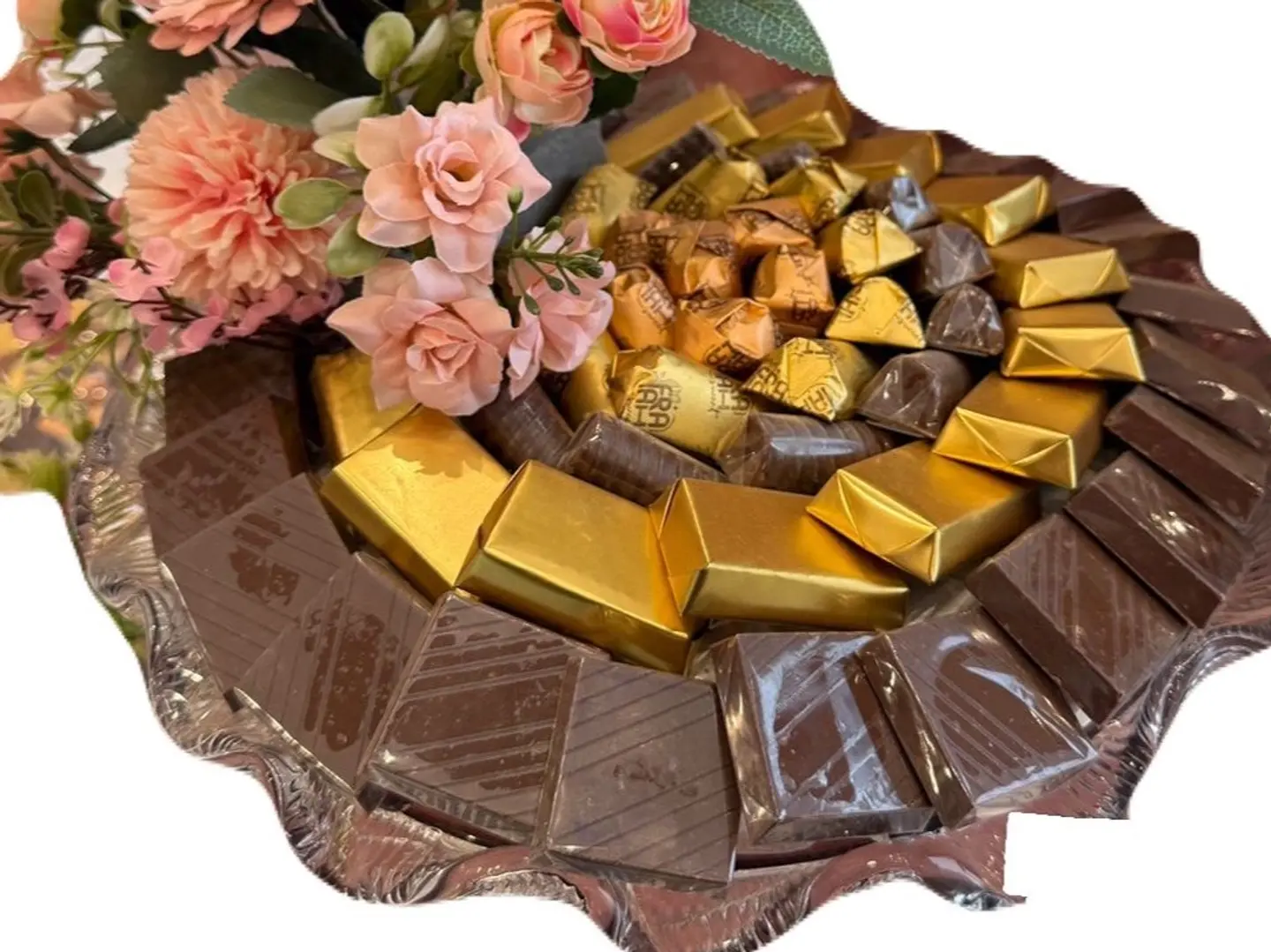 Chocolate Tray With Artificial Roses