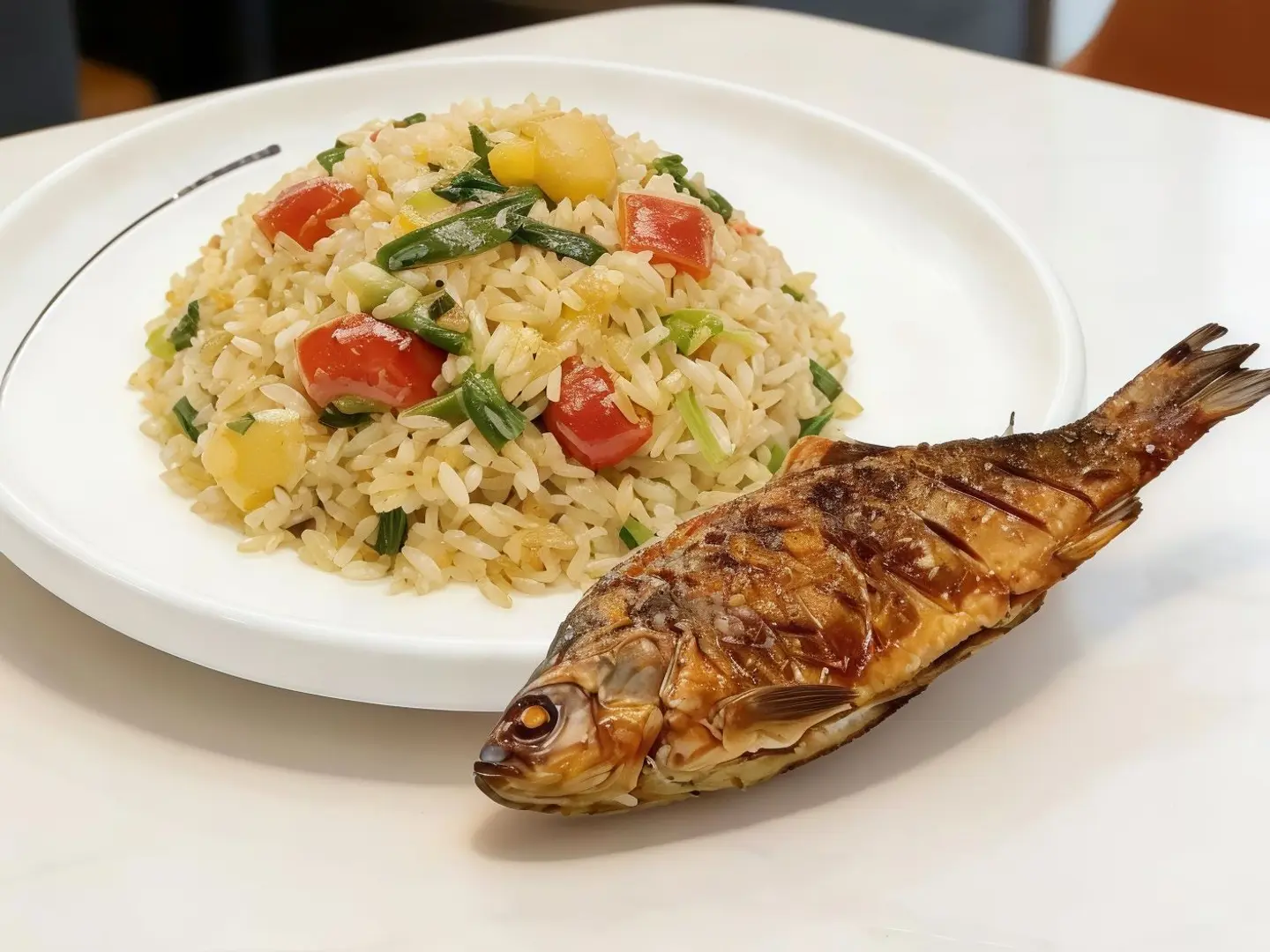 وجبة أرز مع سمك مقلي