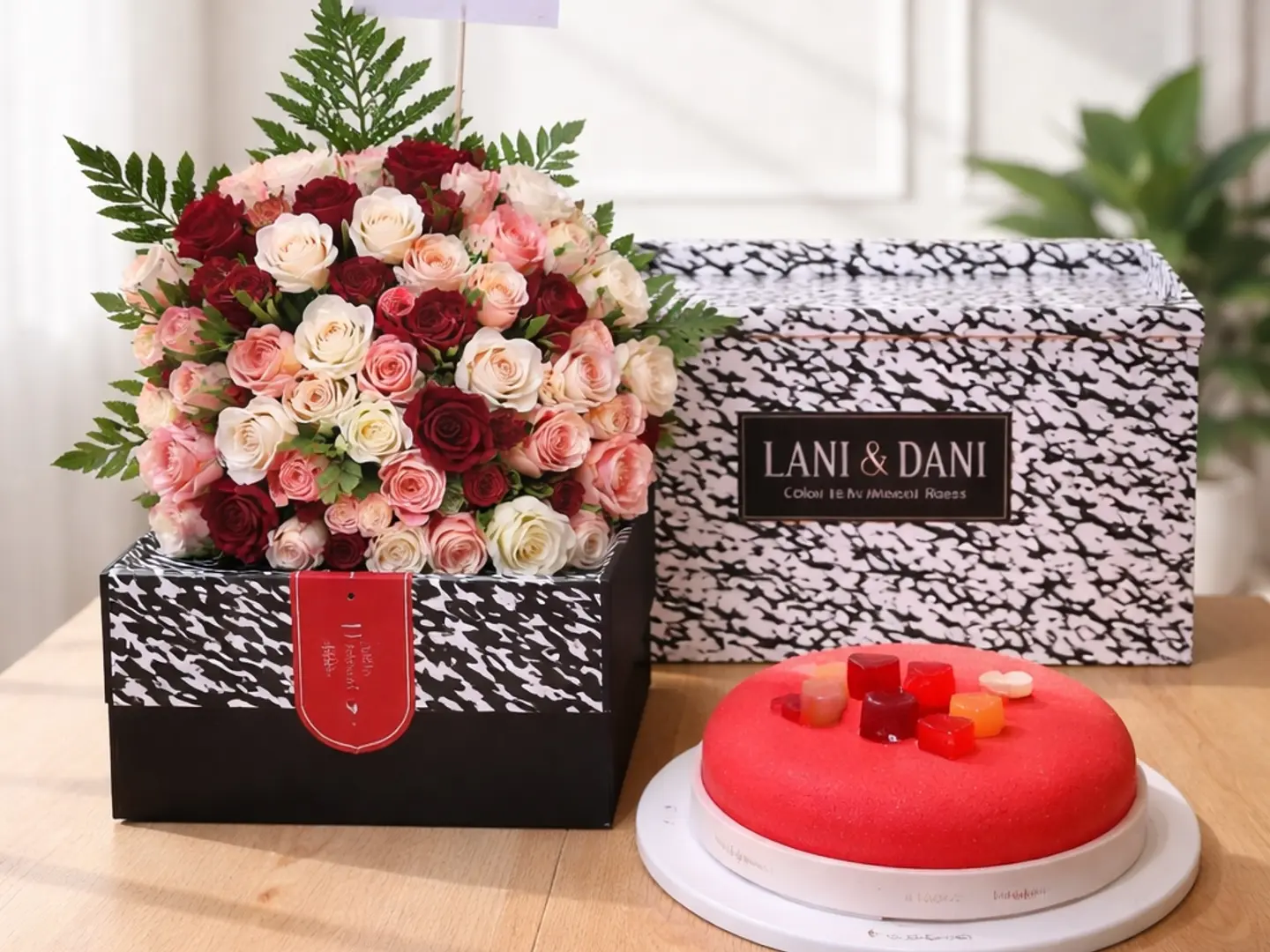 تنسيق ورد مع كيك اني وداني