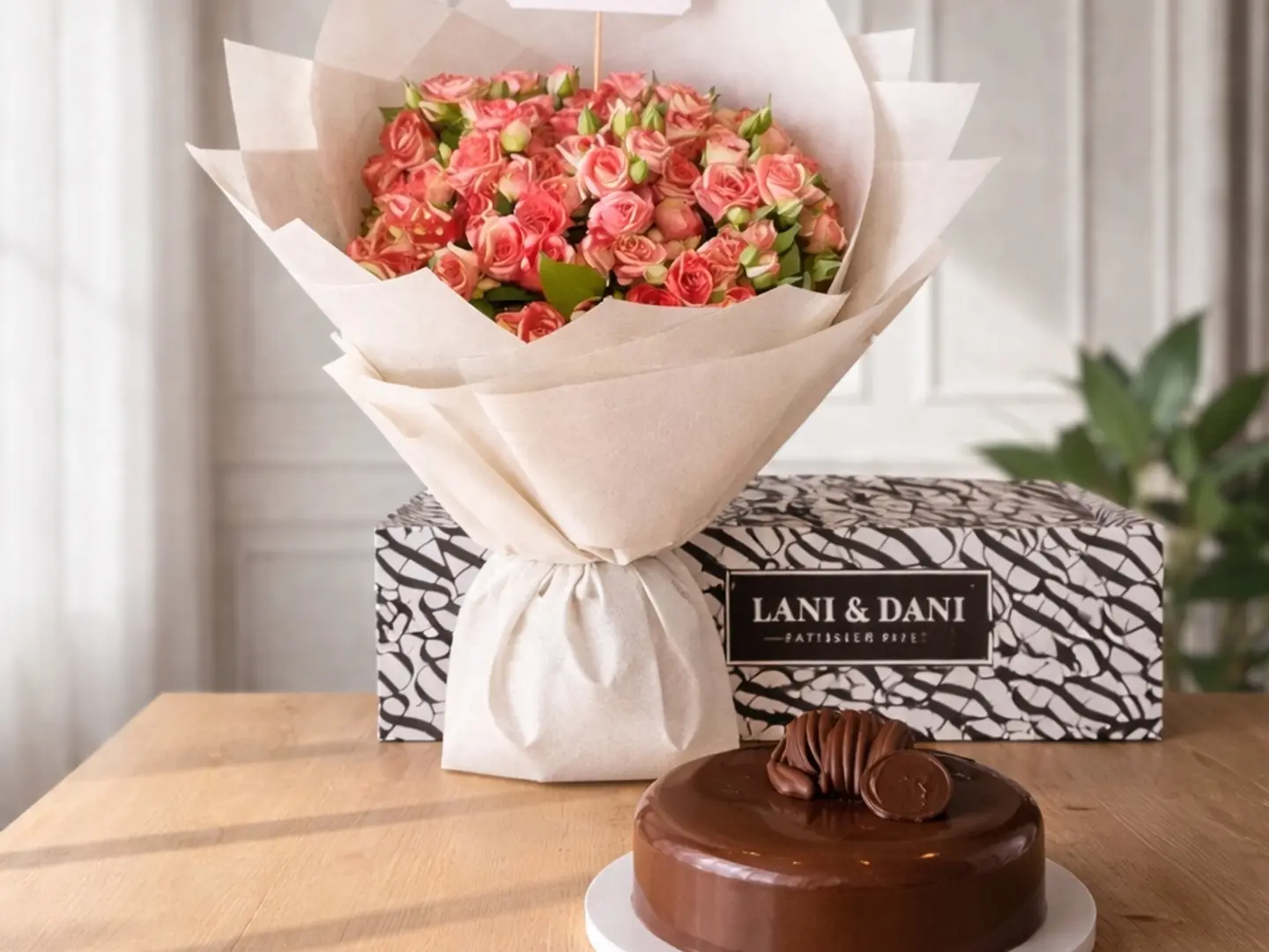 باقة ورديه مع كيك اني وداني