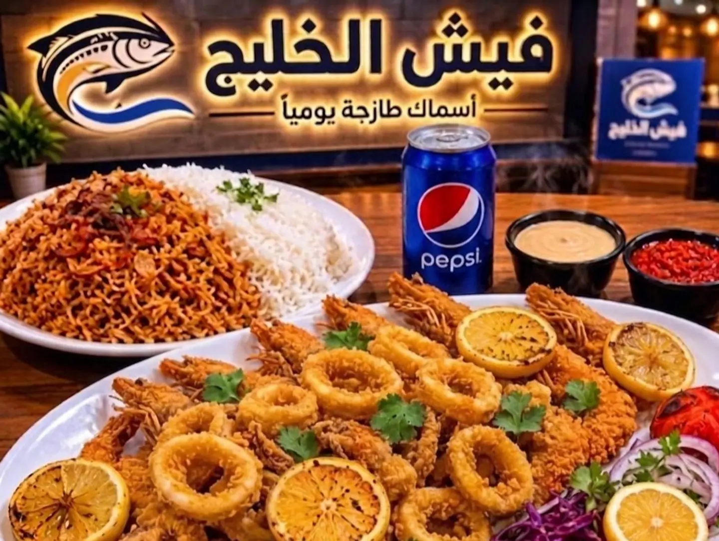 وجبة جمبري وحبار مقلي
