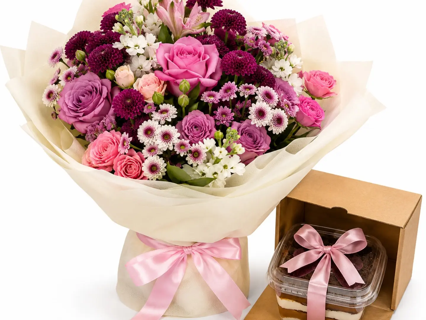 A Luxurious Bouquet Of Roses With Dolce Cake 2