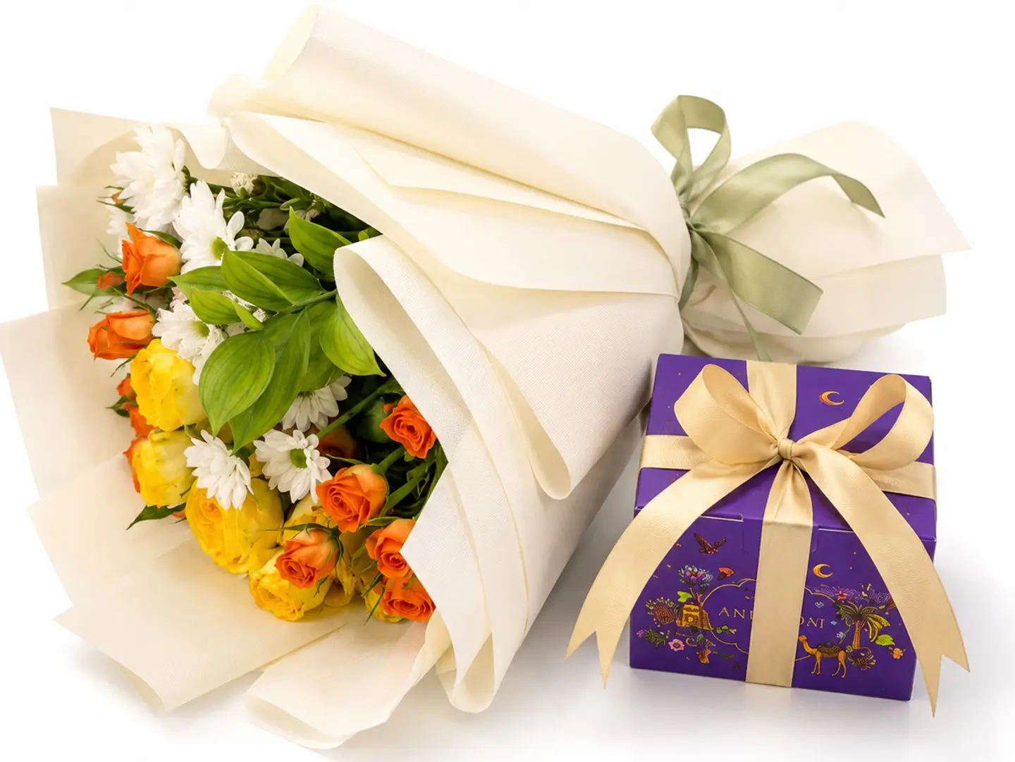 A Bouquet Of Roses With Chocolates