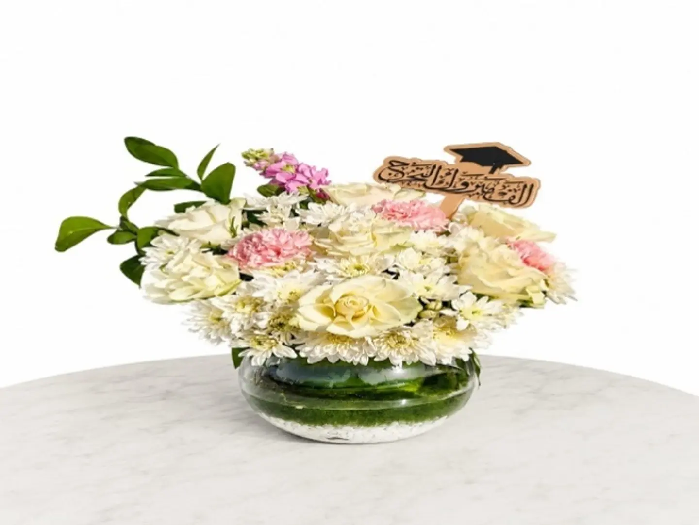 Graduation Flowers Vase Pink And White