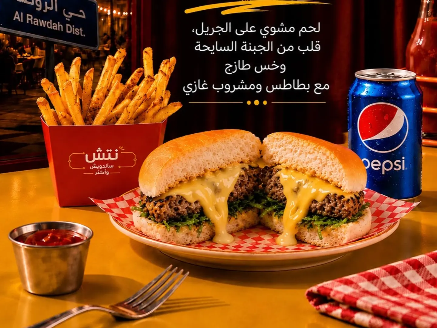 وجبة برجر لحم محشي جبن