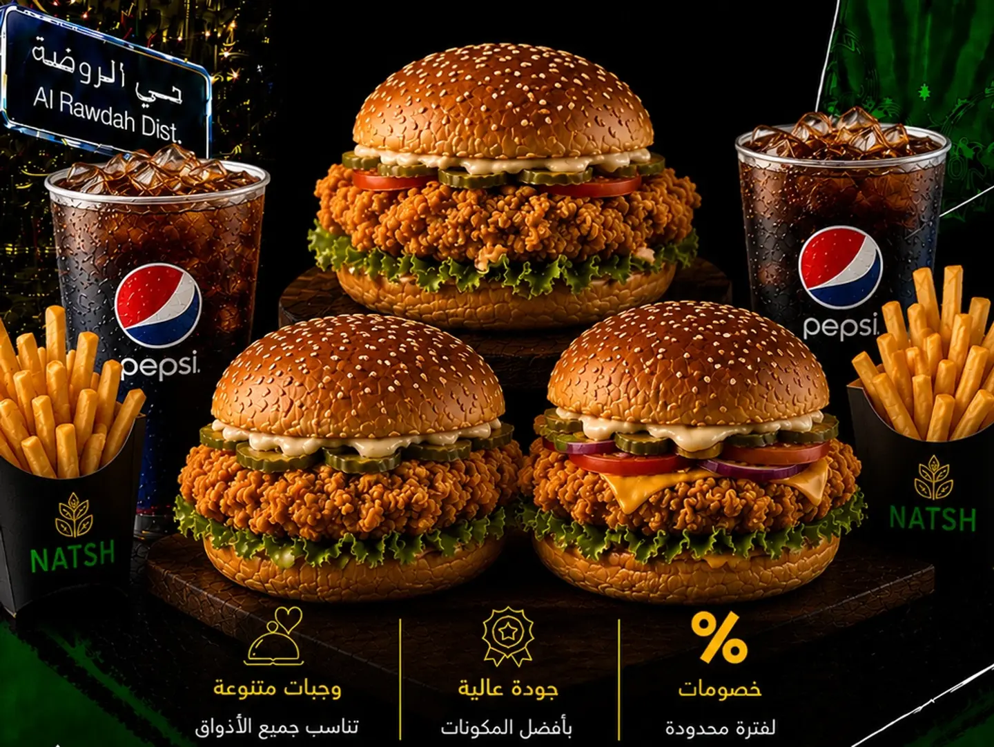 وجبة كأس العالم - دعم للأخضر-برجر دجاج كلاسيك اثنين وواحد مجاني
