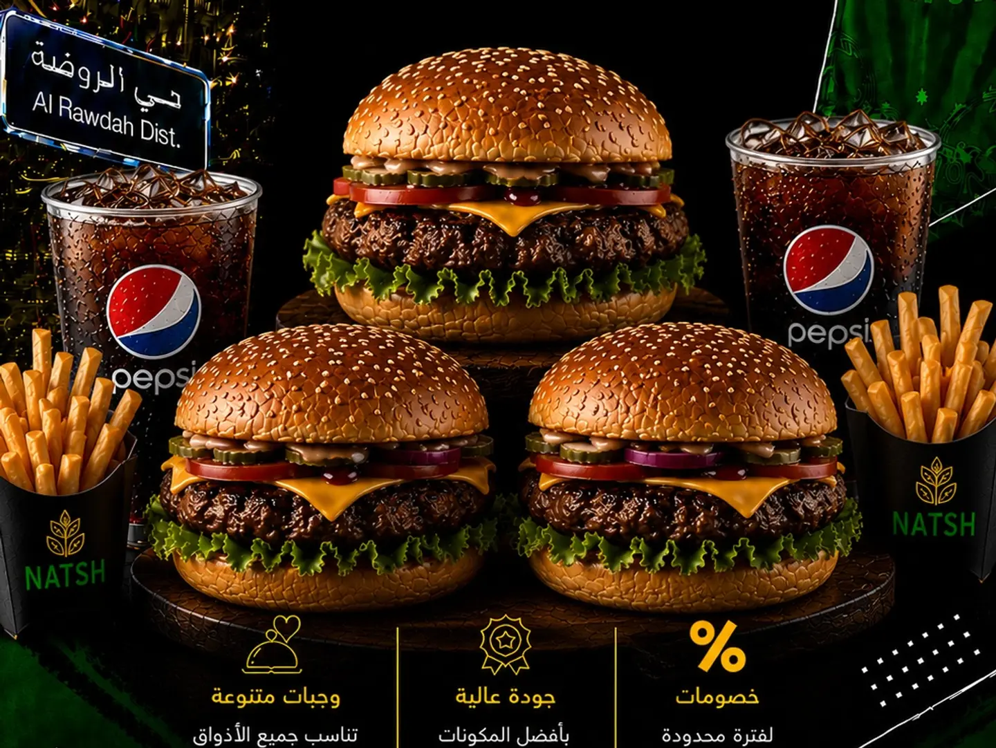 وجبة كأس العالم - دعم للأخضر- برجر لحم كلاسيك اثنين وواحد مجاني