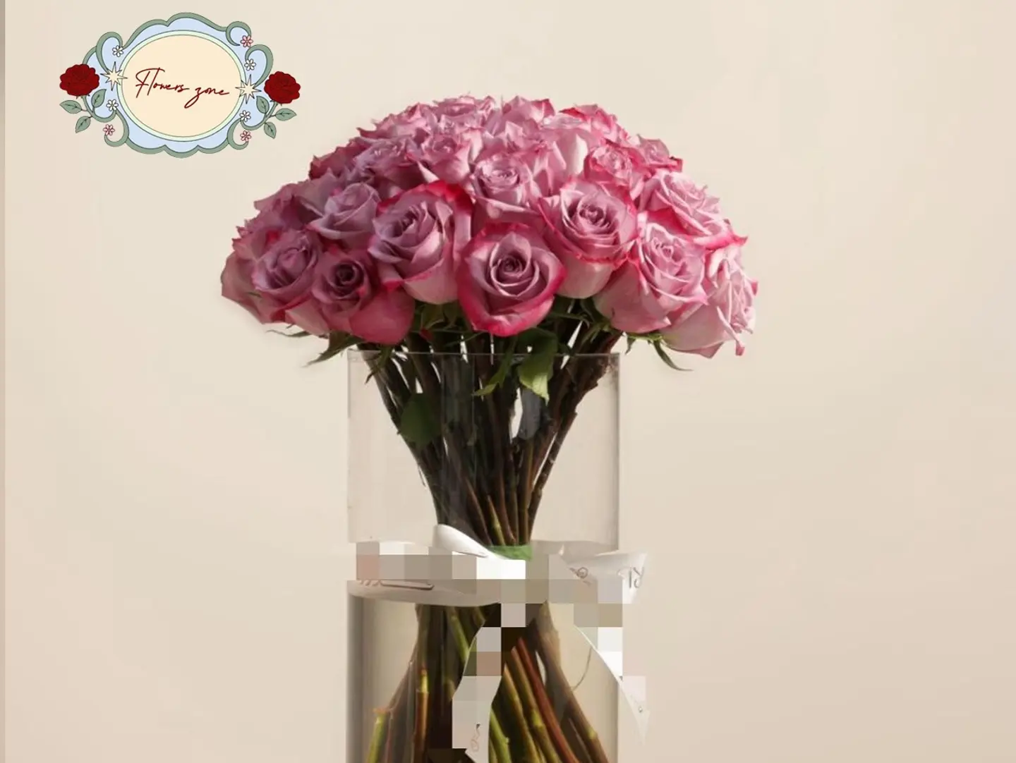 50 Purple Roses In A Clear Vase