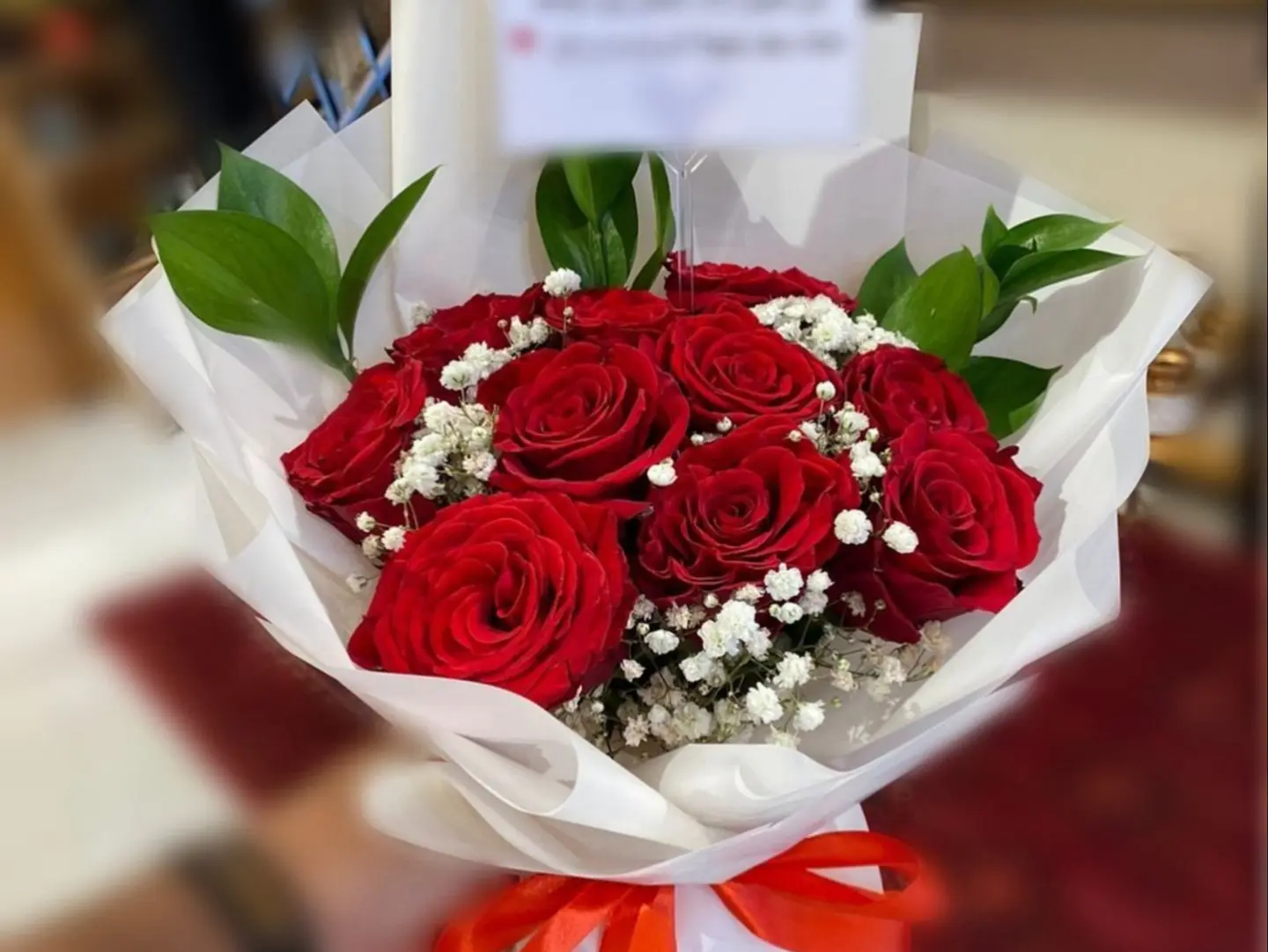 Red Rose Bouquet With White Wrapping