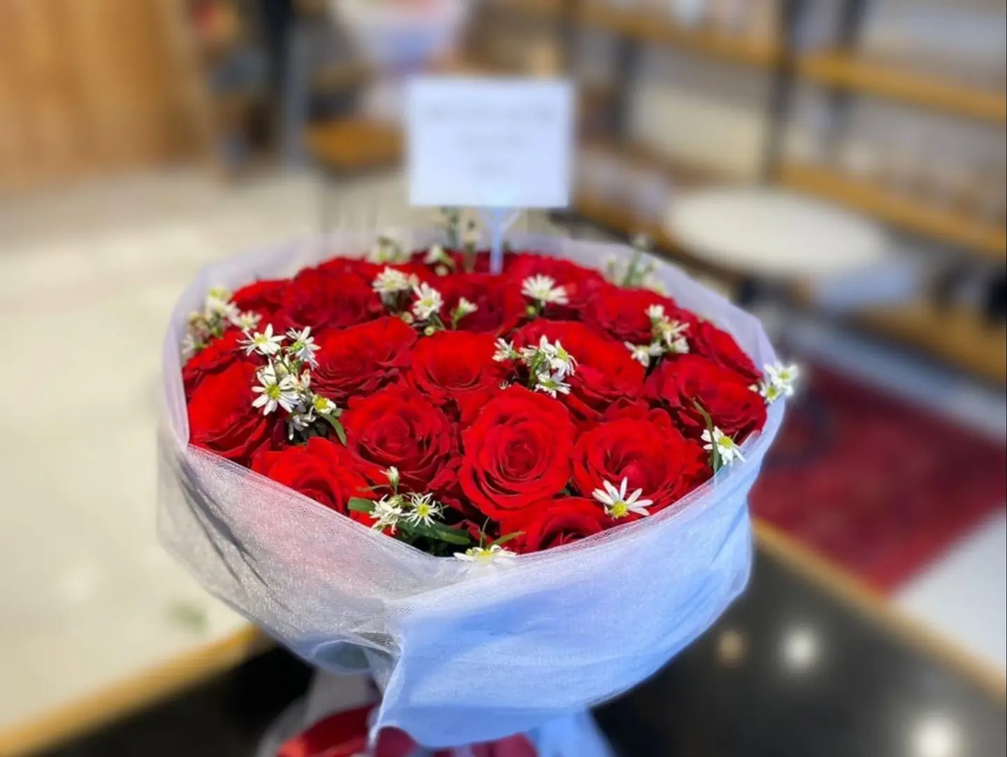 Bouquet With Soft Wrapping And Red Roses