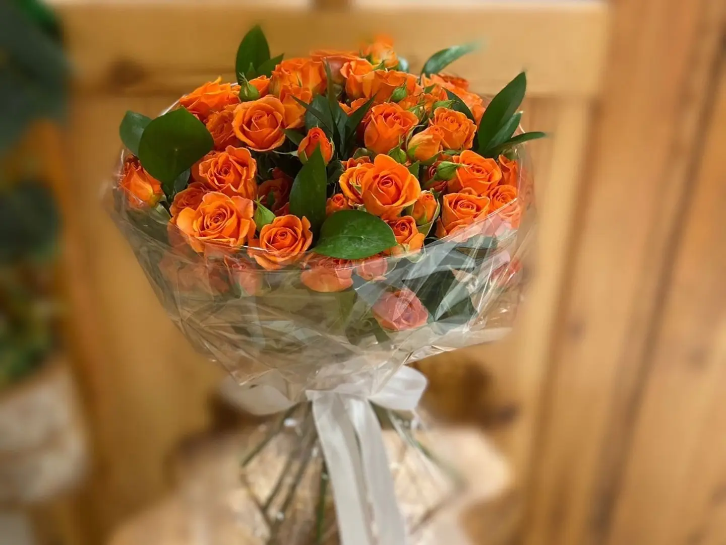 Orange Bouquet With Transparent Wrapping