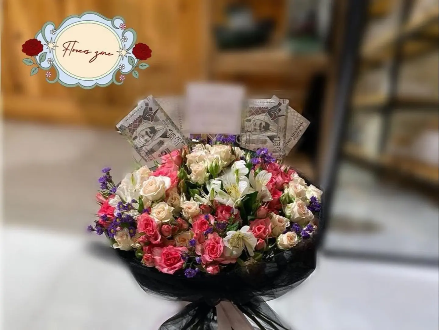 Bouquet With Beautiful Flower Mix And Black Wrapping