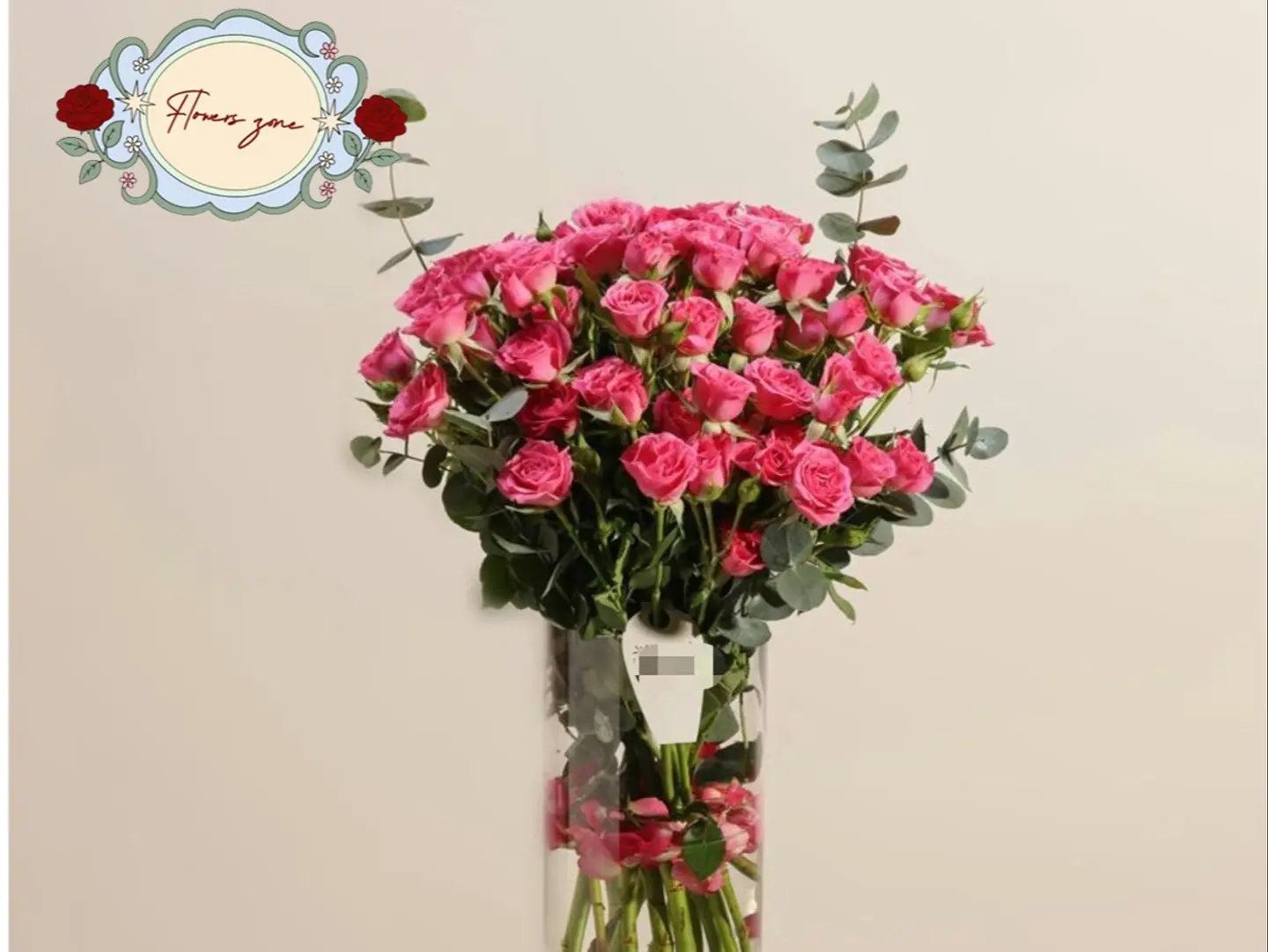 15 Fuchsia Baby Roses In A Clear Vase