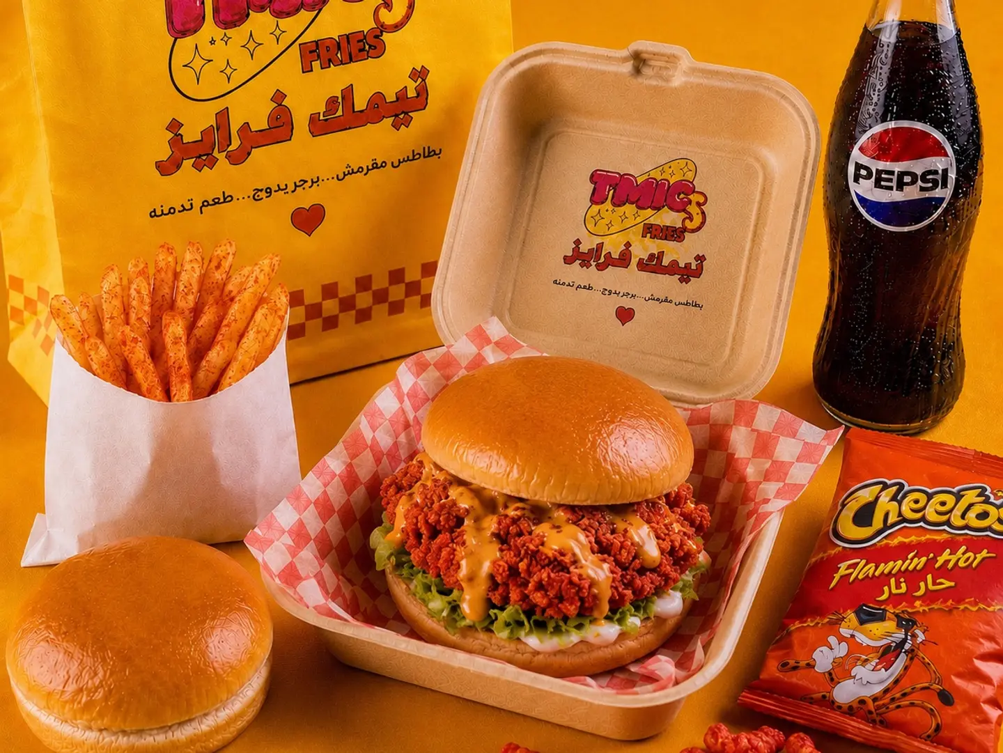 برجر الدجاج الحار بالشيتوس