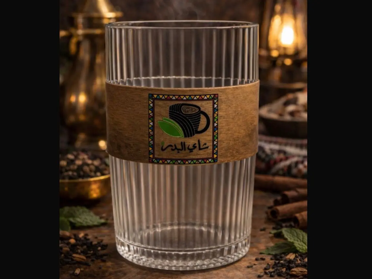 كوب خشب اللوز الصغير مع الشاي