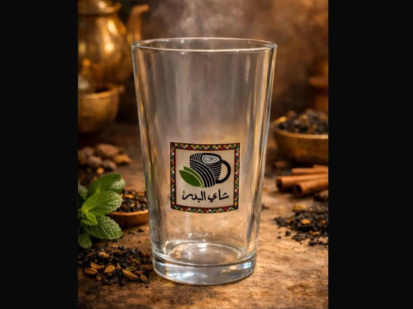 كوب زجاجي صغير مع الشاي