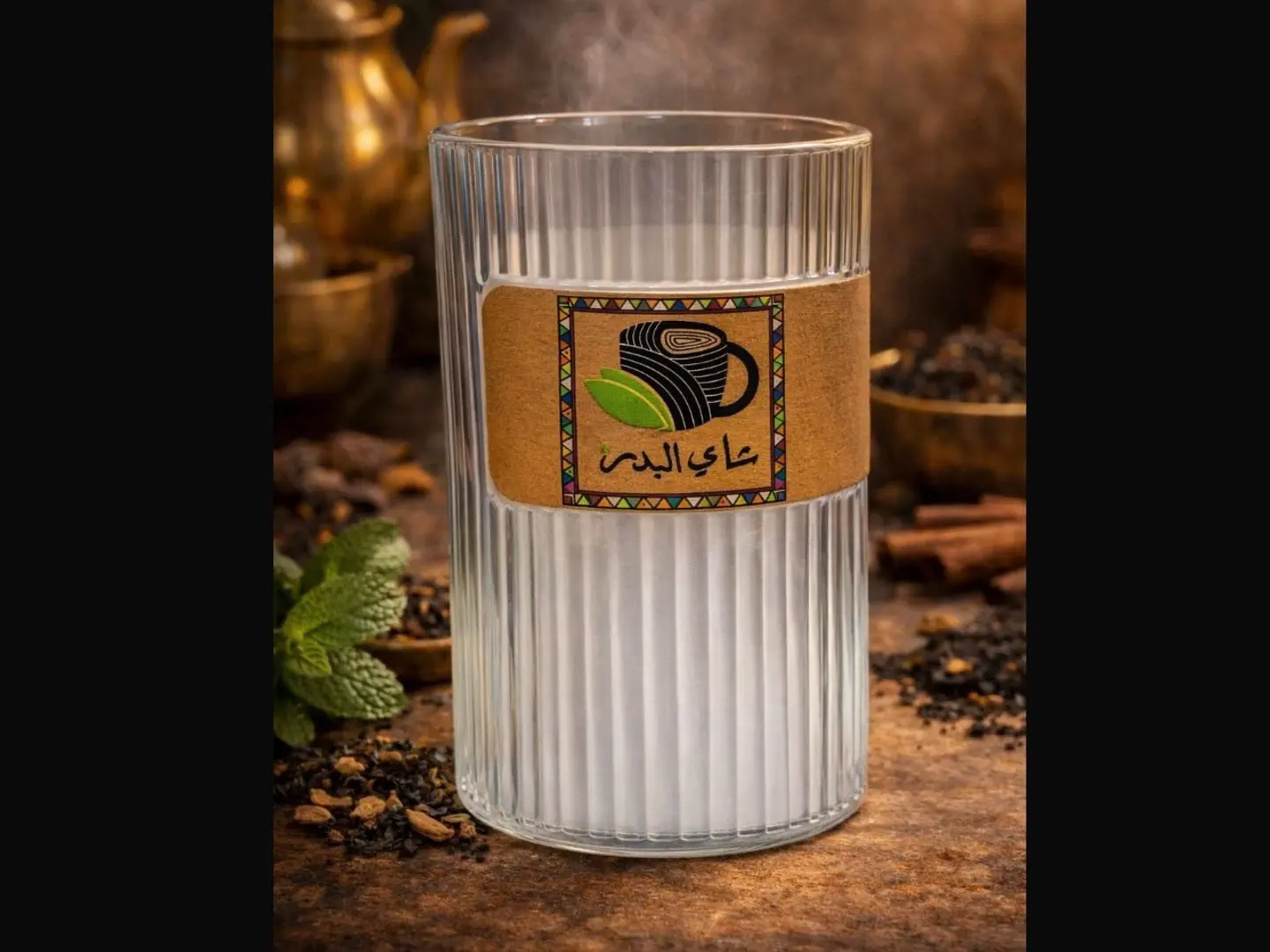 كوب خشب اللوز الزجاجي مع الشاي