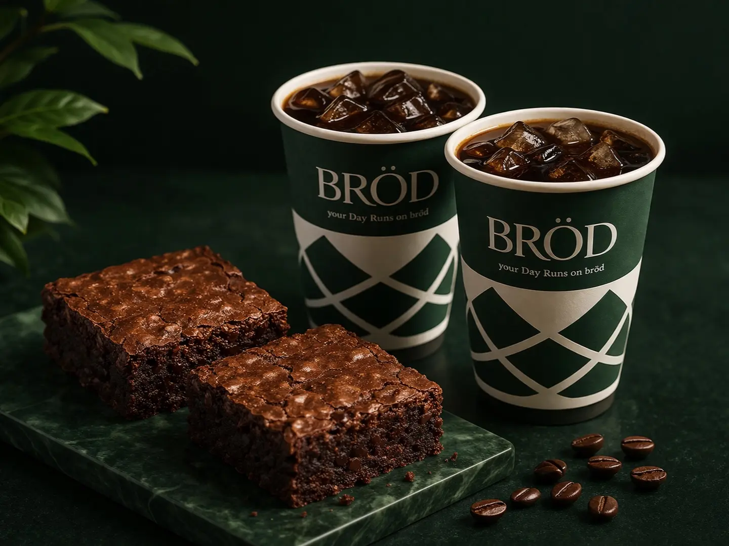 2 قهوة اليوم صغير بارد و 2 براونيز شوكلاتة بلجيكي