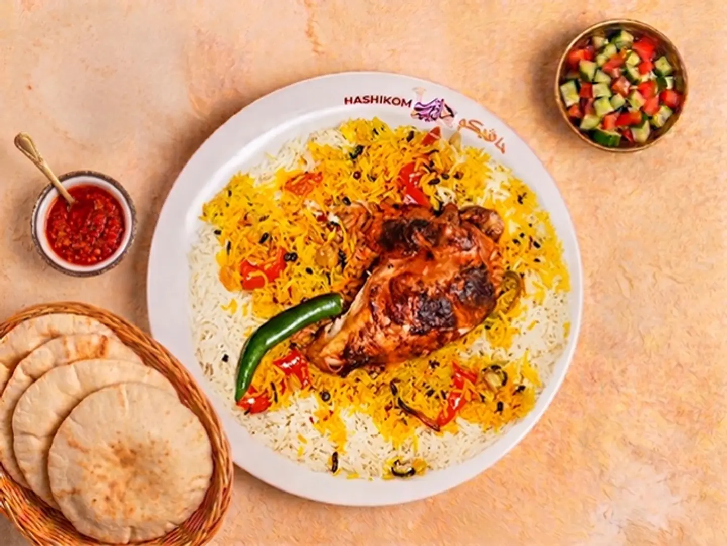 نصف دجاج شواية مع ارز شعبي