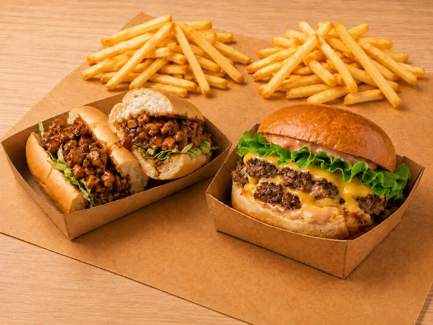 Burger + Chicken Sandwich + 2 Fries