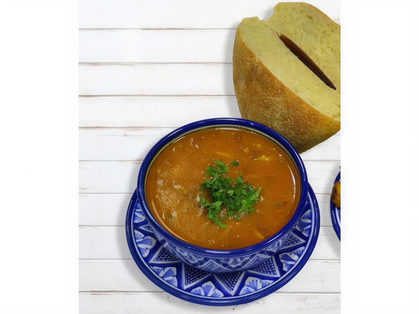 شوربة حريرة مع خبز وليمون