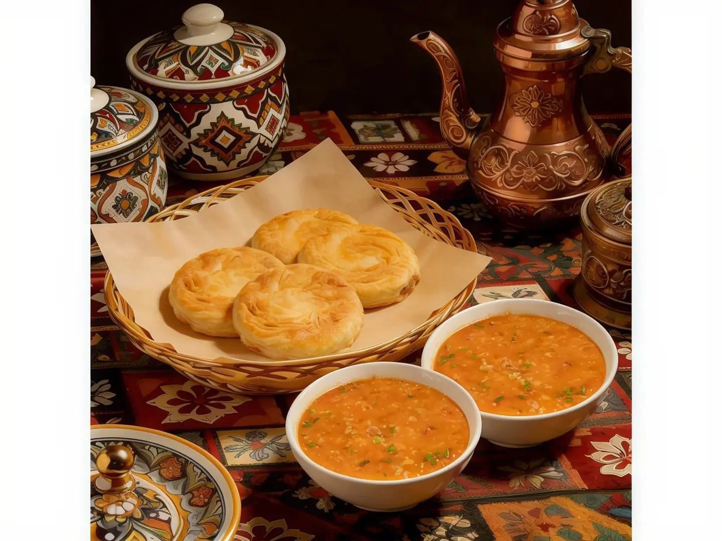 حساء الأرز وفطائر اللحم المقرمشة دبل كومبو