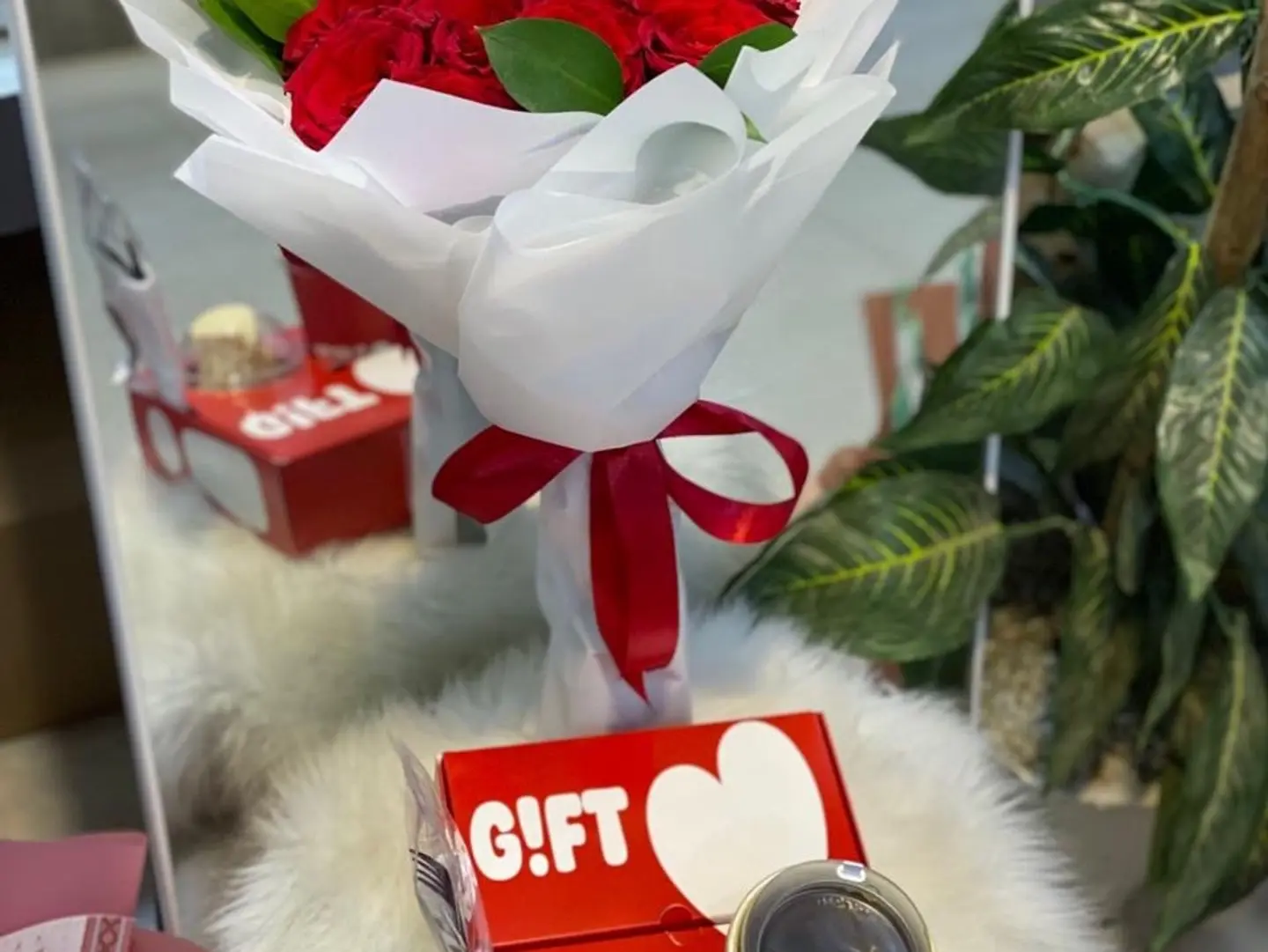Red Flower Bouquet With French Toast Dessert And Coffee
