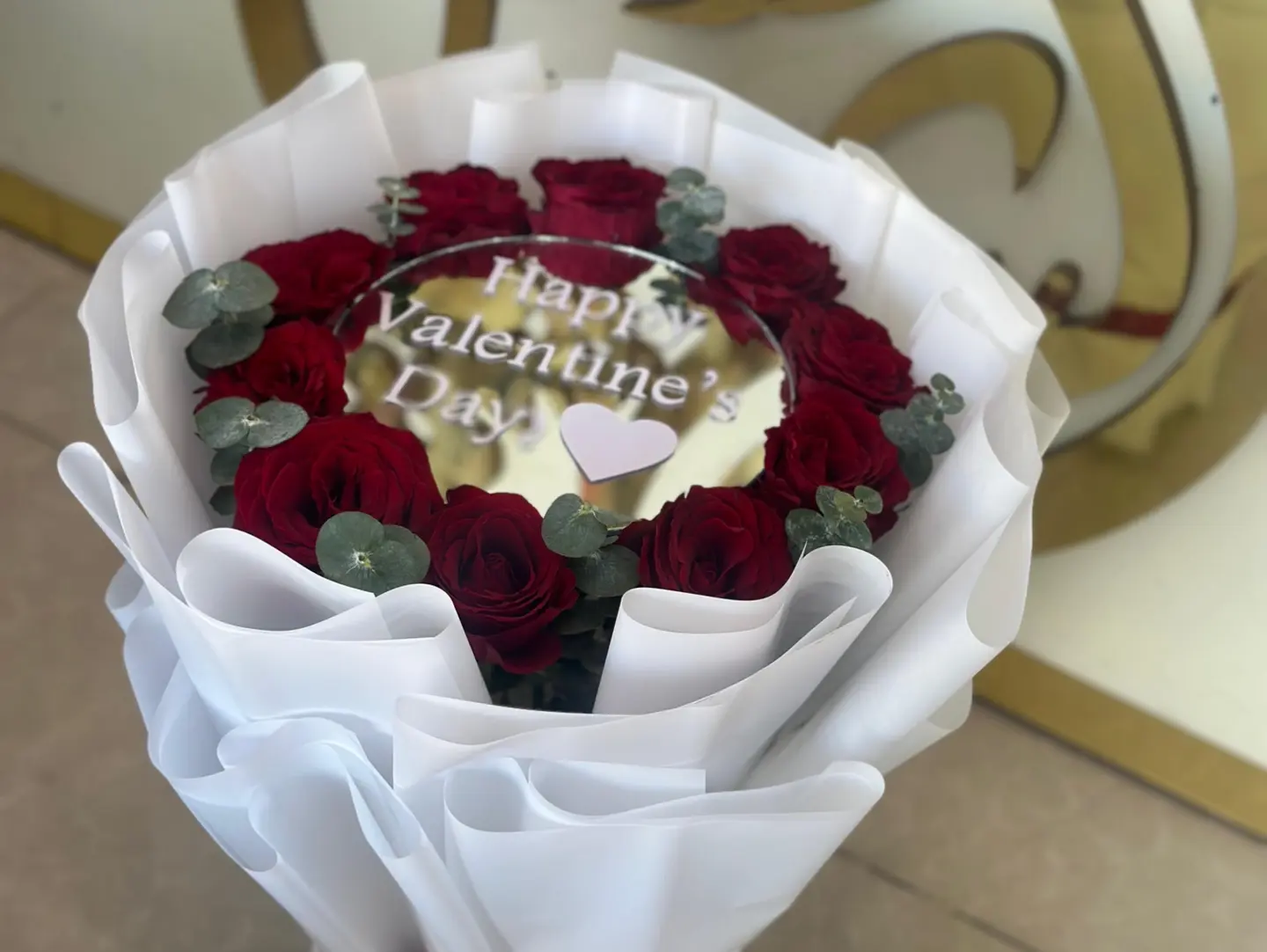 Mirror Bouquet Red Rose White Wrapping