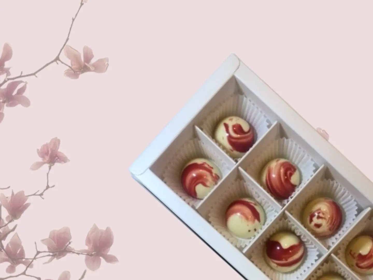 White Chocolate Box With Two Assorted Fillings (Strawberry Cream And Milk Hazelnut Cream)