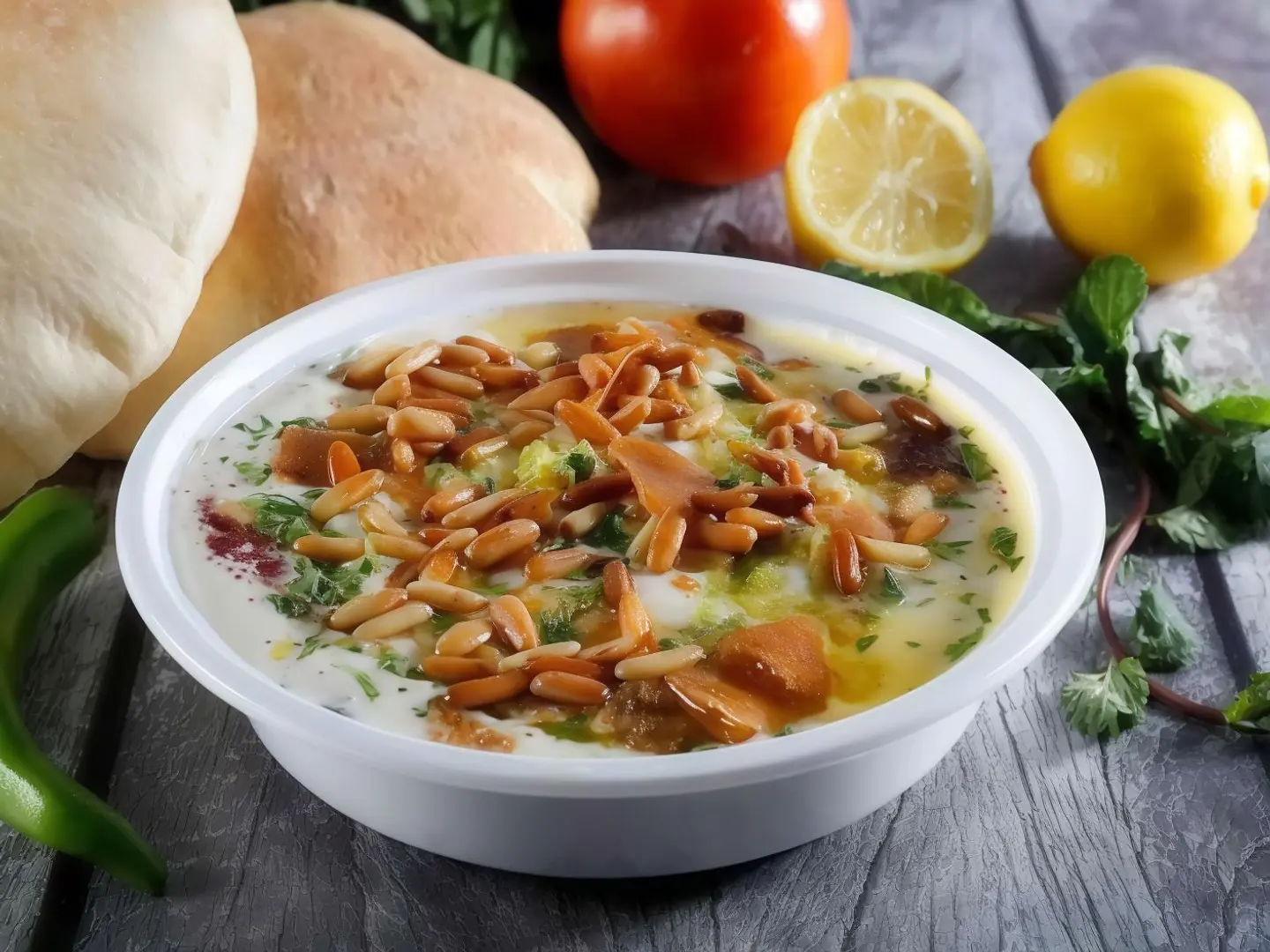 Shami Style Fatta With Crispy Bread, Hummus, Yogurt, And Ghee.