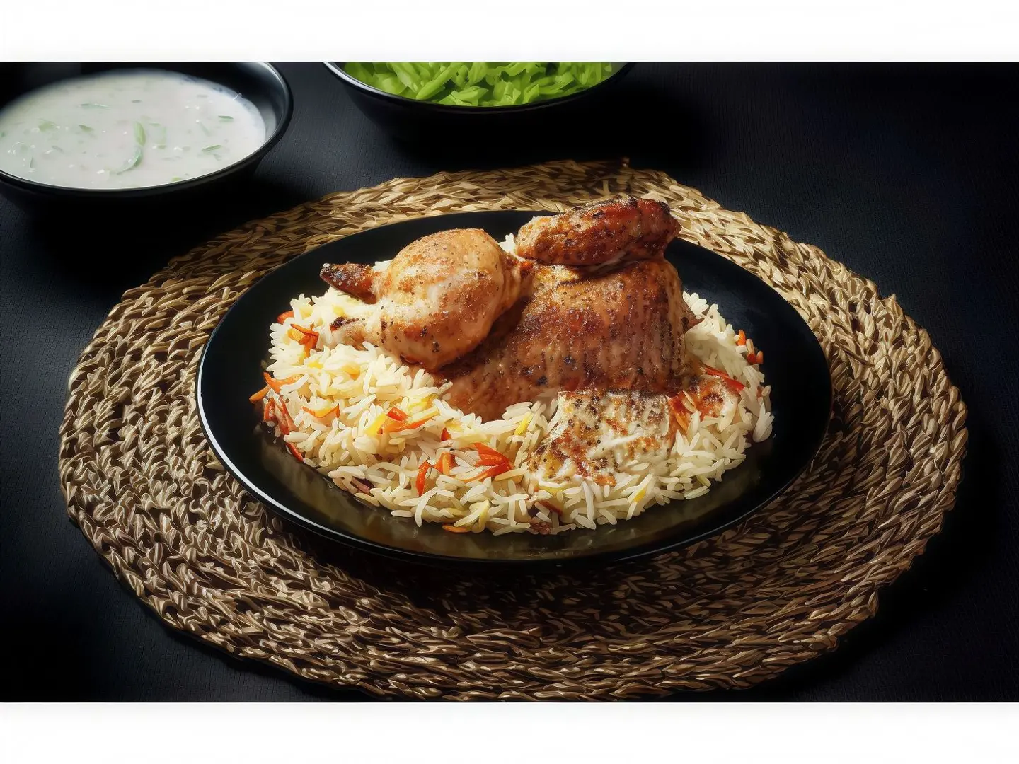 نصف حبة دجاج شواية ارز ابيض