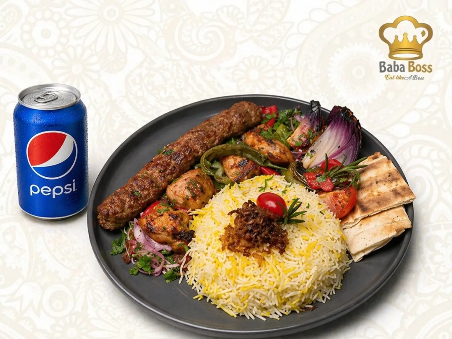 وجبة كباب اللحم مع شيش طاووق