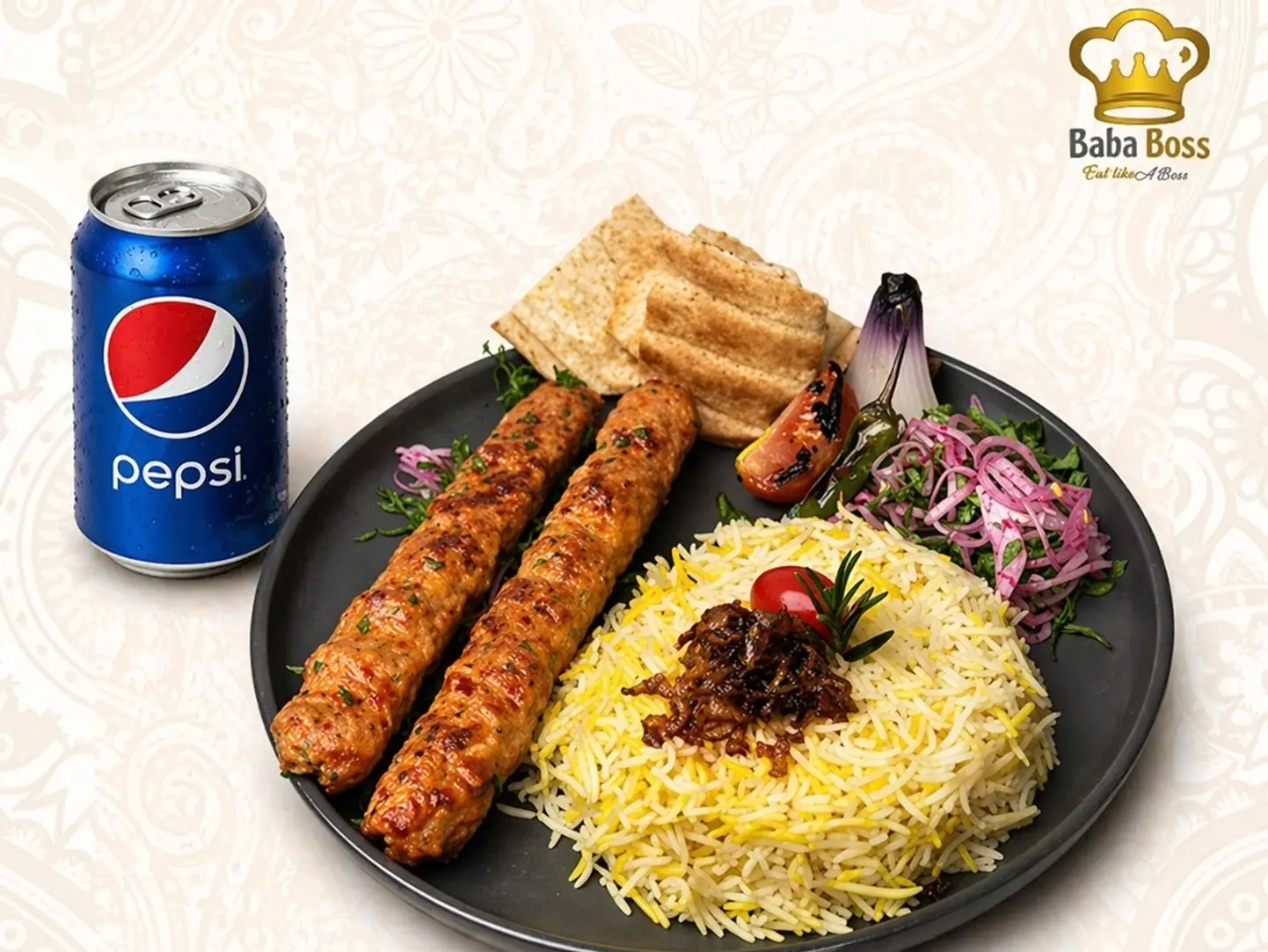 وجبة كباب دجاج مع الأرز