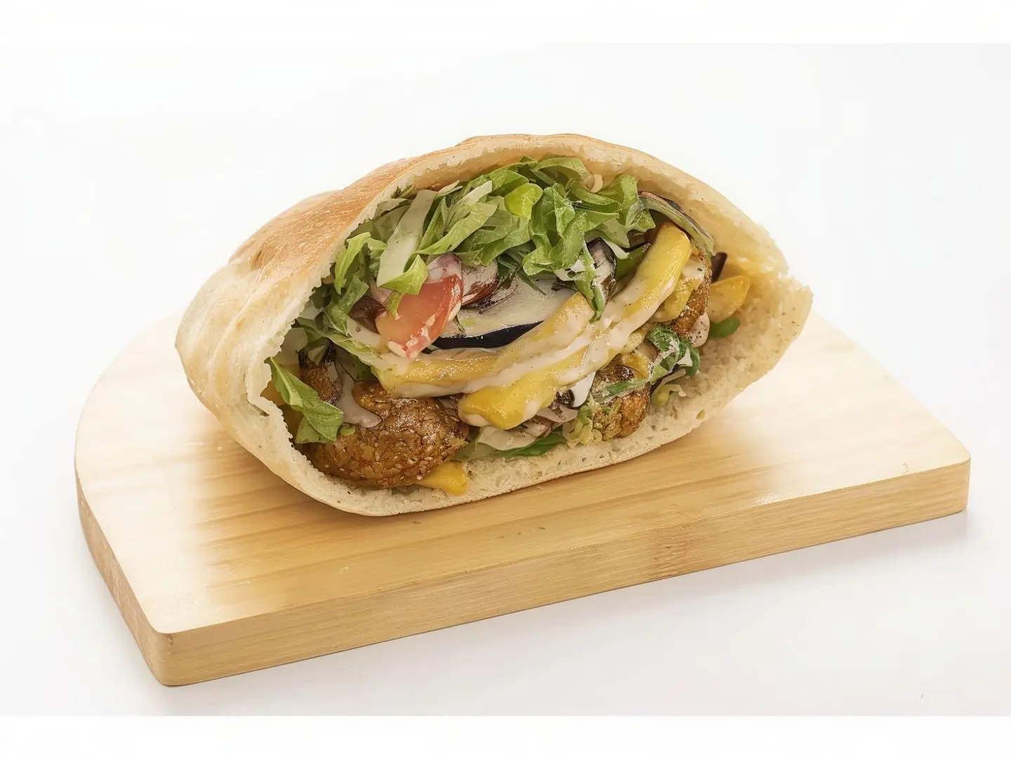 Falafel With Salad Potatoes And Eggplant Sandwich