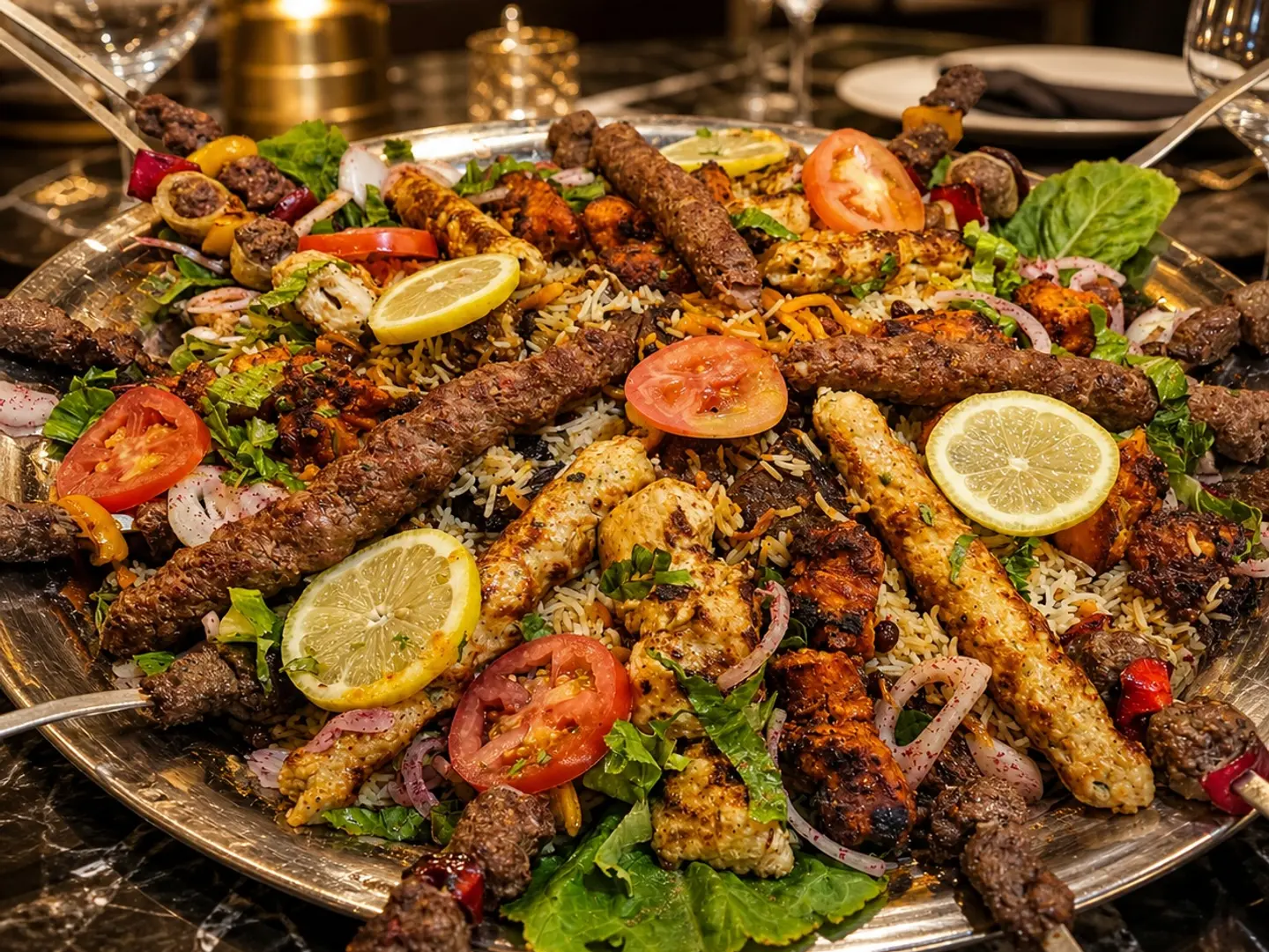 صحن لحم مشكل مشوي وسط
