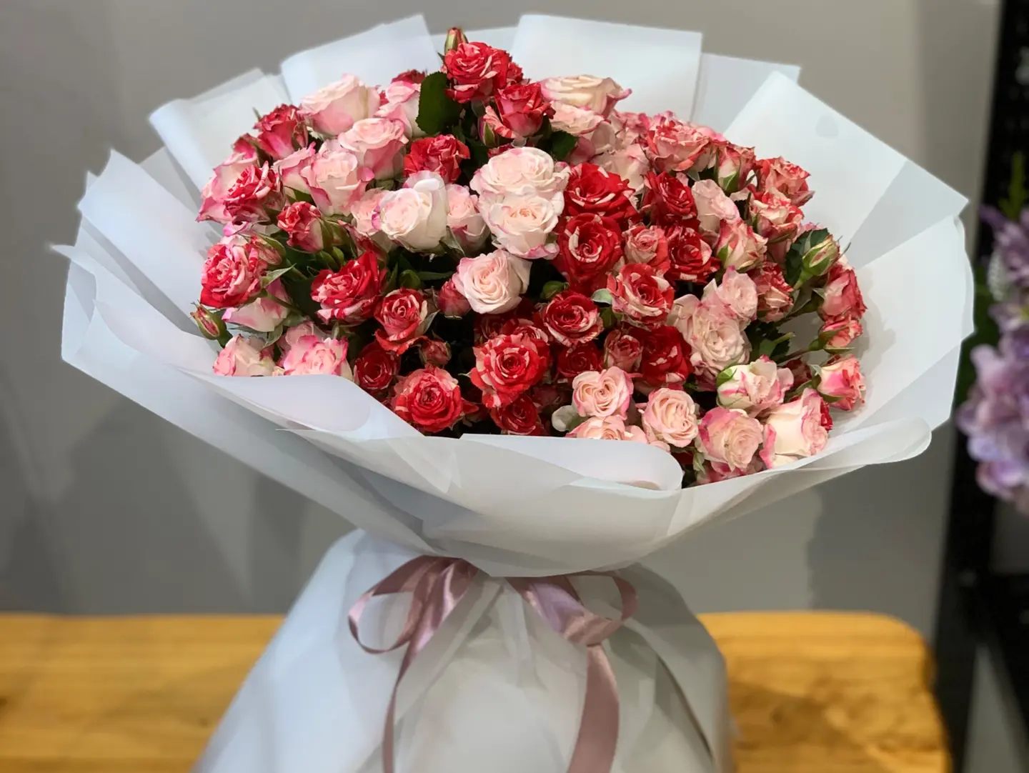 Pink Bouquet In White Packaging
