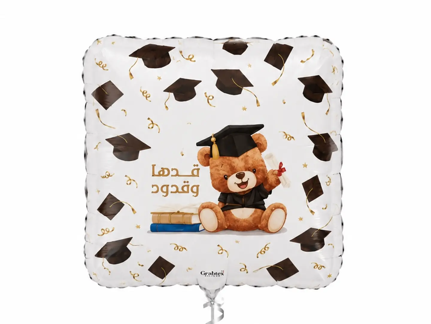 White Grad Balloon With Teddy Bear