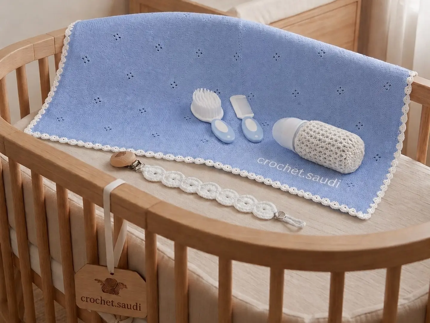 Baby Swaddle In Sky Blue And White