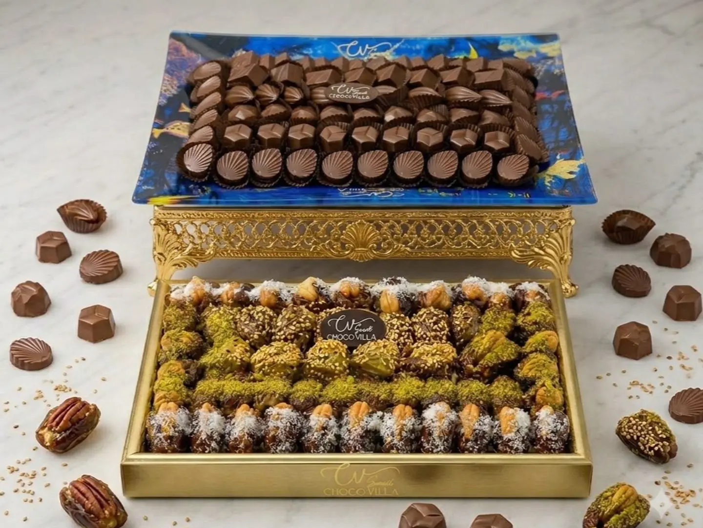 Belgian Chocolate Tray And Nut Stuffed Date Tray