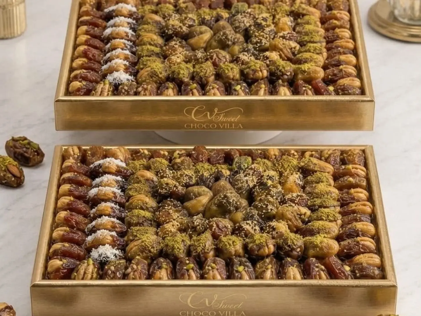 Two Platters Of Premium Dates Stuffed With Nuts