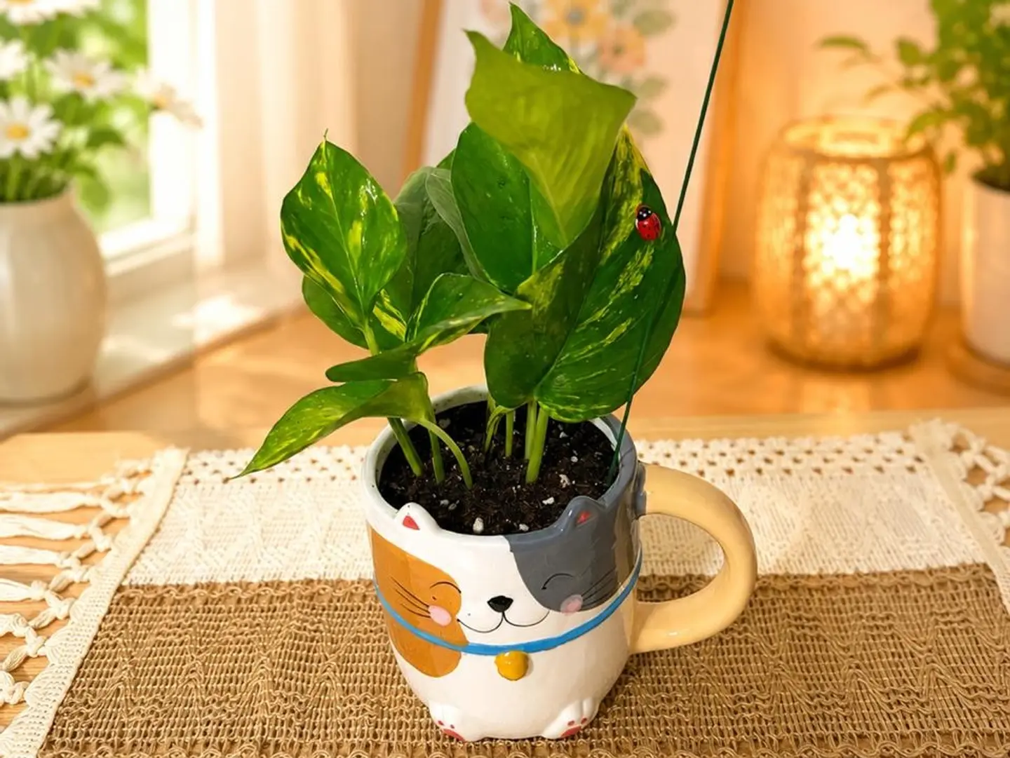 The Gift Of Joy The Potts Plant In The Cup Of A Cute Cat