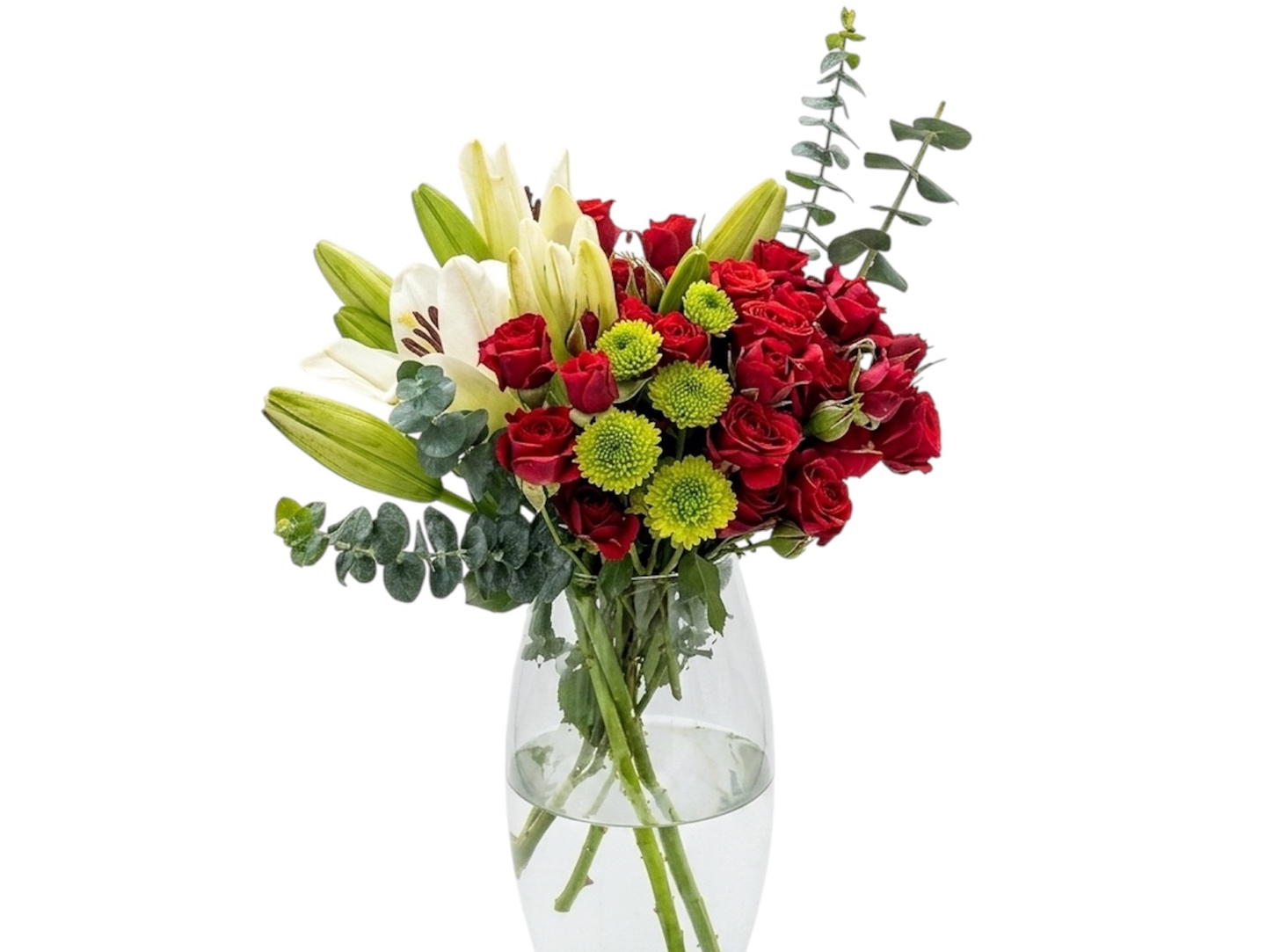 Red Roses & White Lily Vase