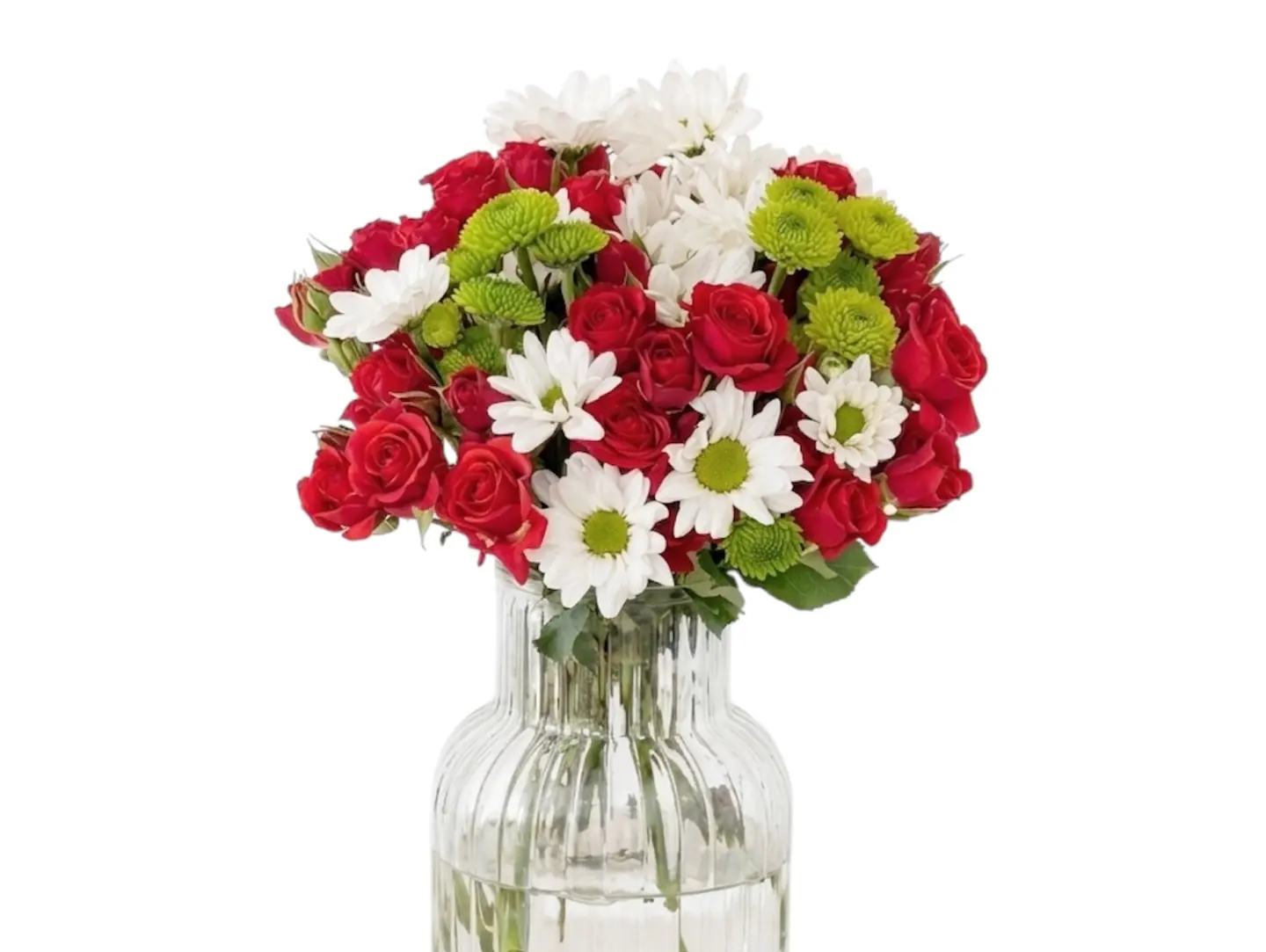 Red Roses & White Flowers Vase