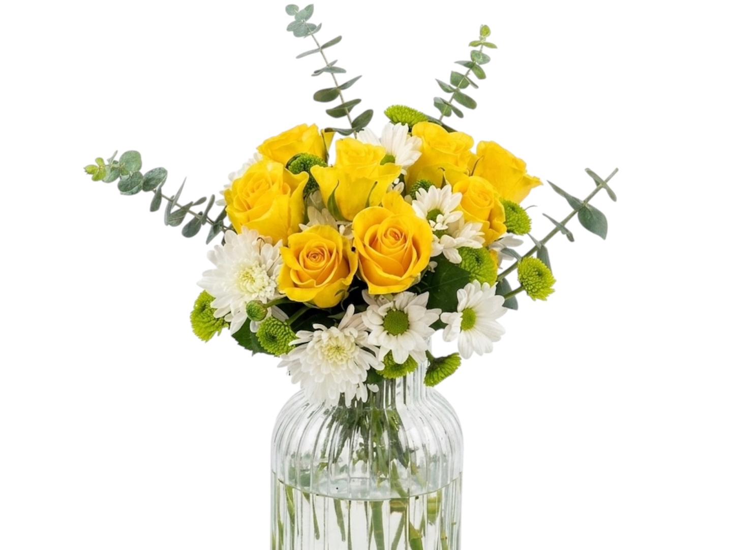 Yellow Roses & White Flowers Vase